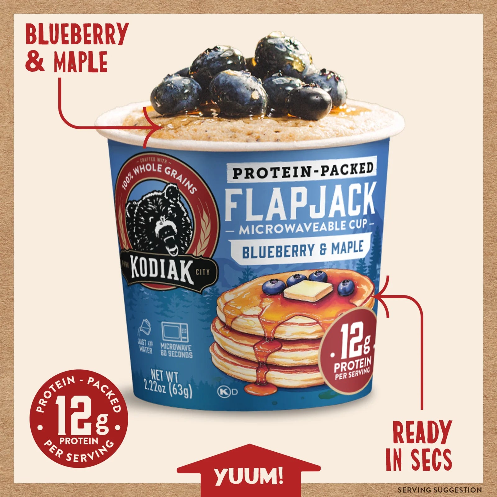 Kodiak Cakes Pancake On the Go, Blueberry and Maple, 2.16 Ounce (Pack of 12)