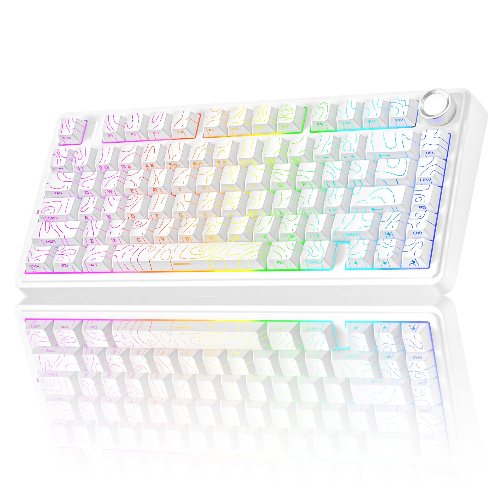 AULA F75 Pro Wireless Mechanical Keyboard,75% Hot Swappable Custom Keyboard with Knob,RGB Backlit,Pre-lubed Reaper Switches,Side Printed PBT Keycaps,2.4GHz/USB-C/BT5.0 Mechanical Gaming Keyboards