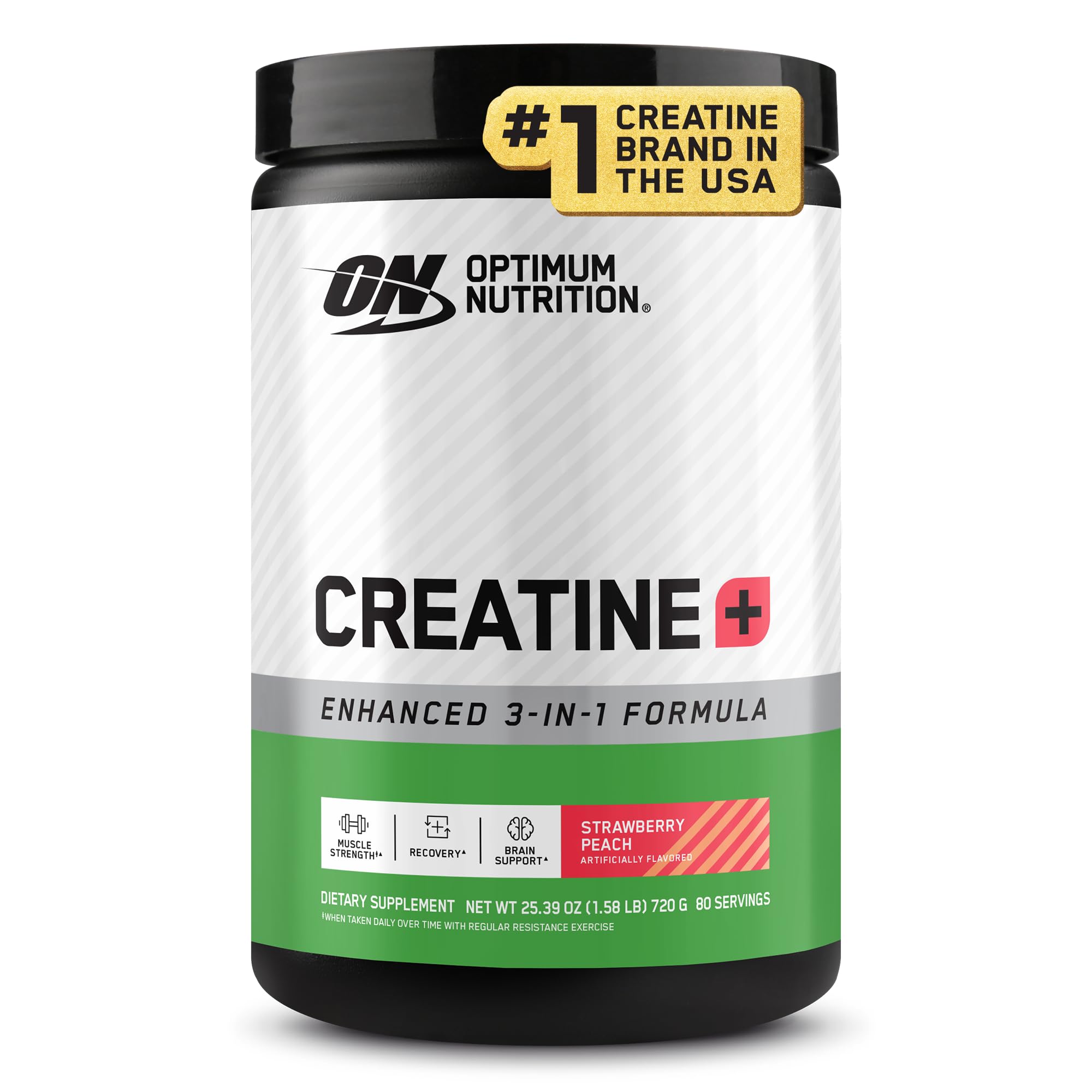 Optimum Nutrition Creatine Monohydrate Plus Powder, Strawberry Peach Flavored Creatine Performance Blend, with Electrolytes for Hydration, Added Vitamins, 40 Servings, 360 Grams (Packaging May Vary)