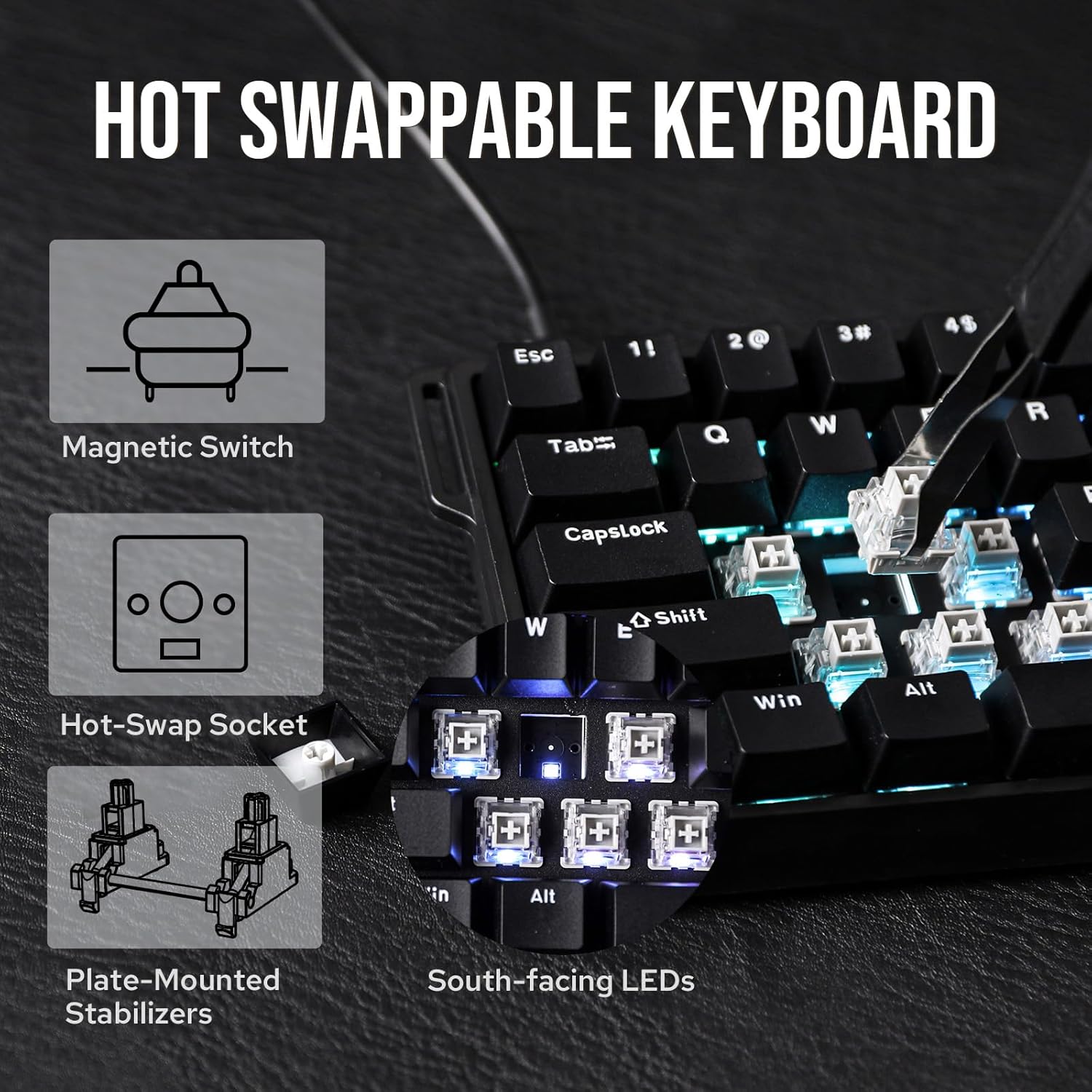 EPOMAKER Aula WIN60 HE 60% Wired Magnetic Keyboard with Adjustable Actuation, 8000 Hz Polling Rate, Hall Effect Switches, Hot-Swap, for FPS Games (Black)