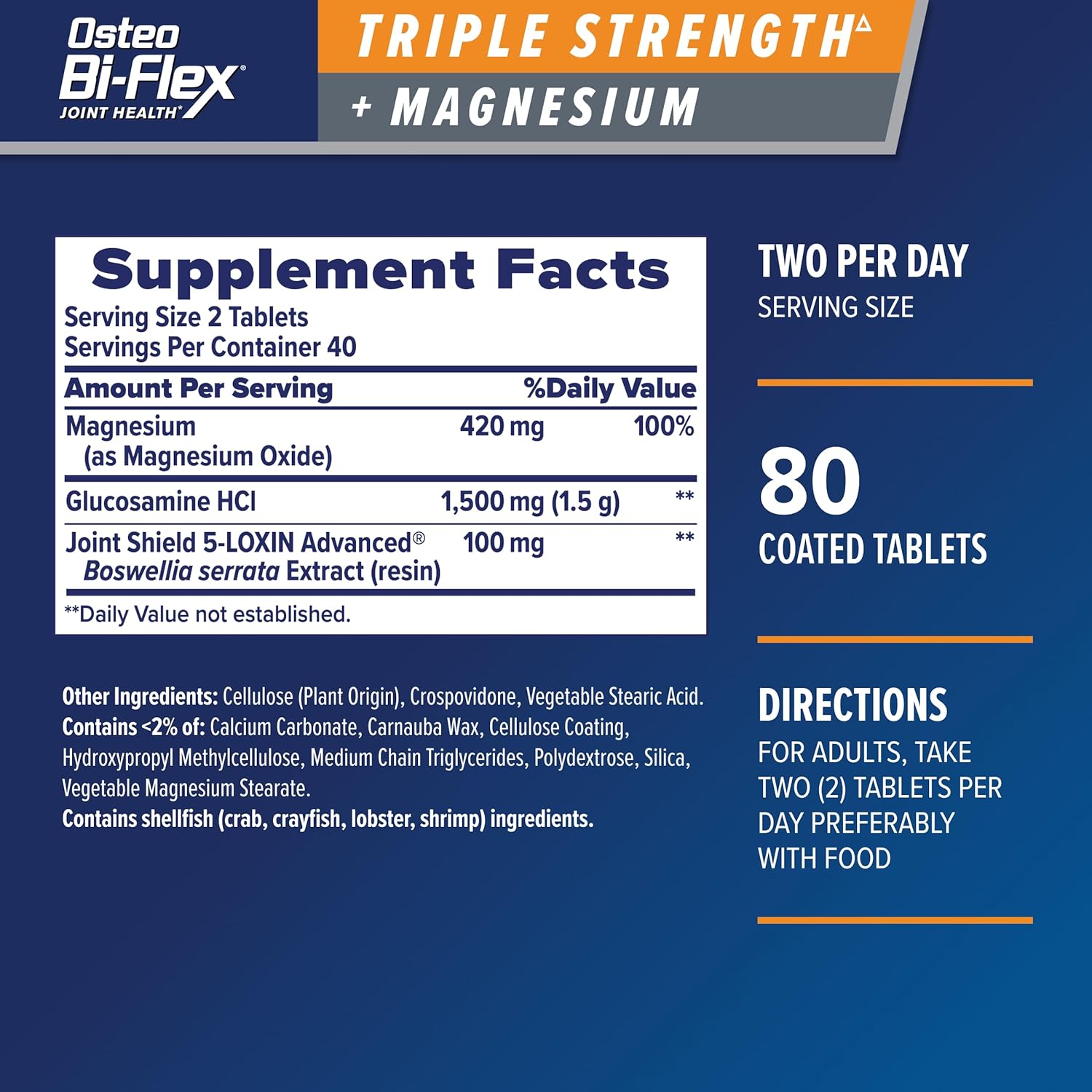 Osteo Bi-Flex Triple Strength Glucosamine Supplement with Magnesium, Improve Joint Function, Helps Leg Cramps and Muscle Function, 80 Coated Tablets